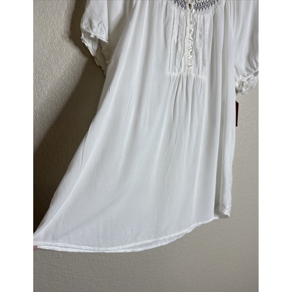 Faded Glory Womens XL 16/18 White Smocked Peasant Top Blouse Preppy Boho NEW - Picture 5 of 11